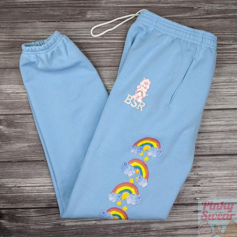 🌈 NWT Samii Ryan x Care Bears Cheer Rainbow Blue Sweatpants Joggers Medium
